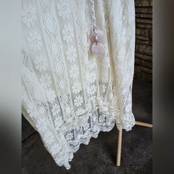 Astrid Sleeveless V-Neck Tassel Elegant Cream Lace Midi Dress_Small - Picture 6 of 9